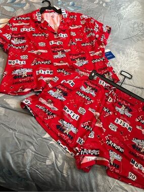 NWTS Celebrate Patriotic Women's Red Printed Pajama Short Set Sz 3X